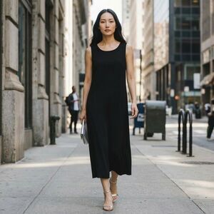 Jessica London Black Sleeveless Midi Dress 16W Plus Size Minimalist Classic Mid